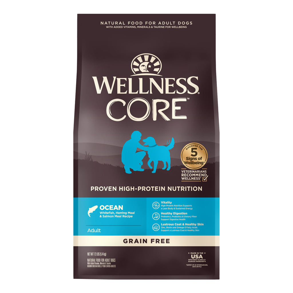 30% OFF + 2 FREE Gifts: Wellness CORE Ocean Fish High Protein Grain Free Dry Dog Food 12lbs 5.4kg