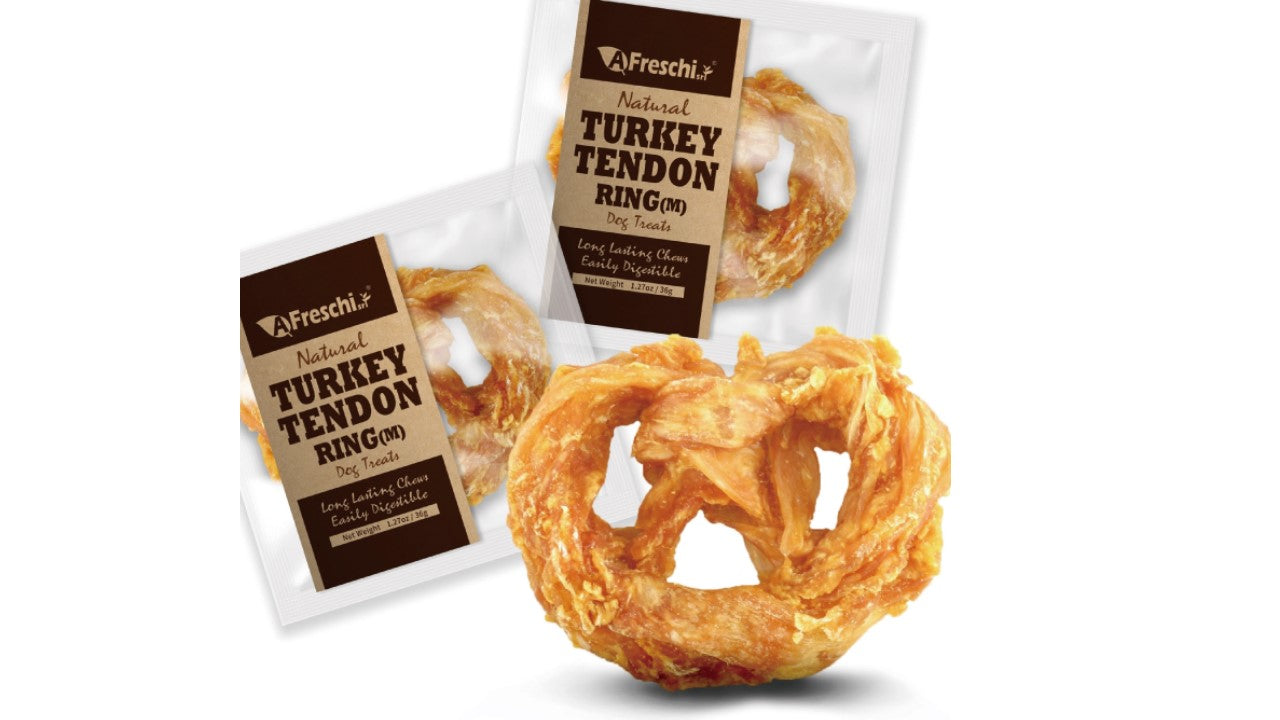 AFreschi Natural Turkey Tendon Pretzel Dog Treat Chew - Medium (M)