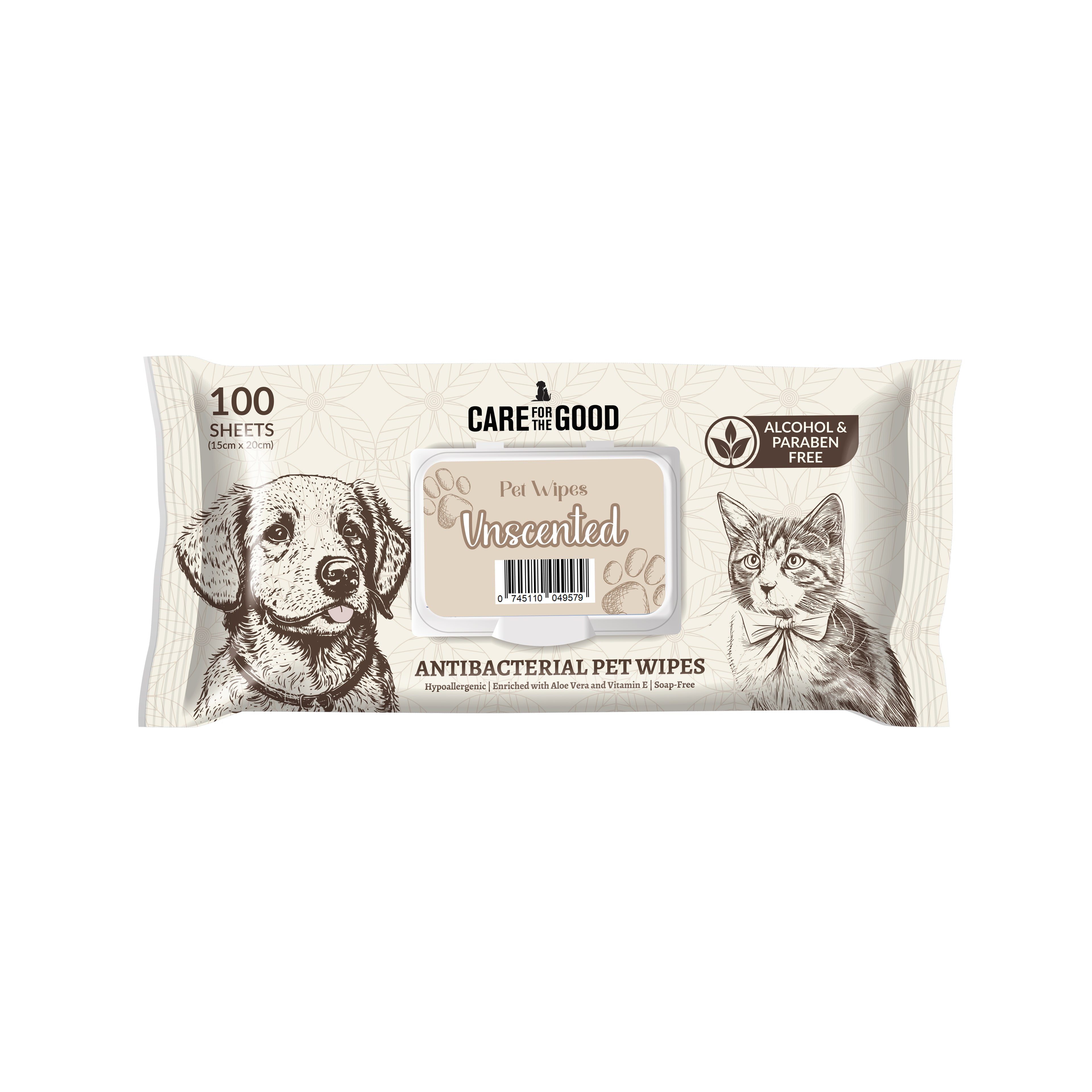 Care For The Good Antibacterial Pet Wipes Unscented 100s