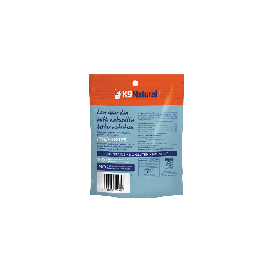 k9 natural dog treat beef bites 50g bag back