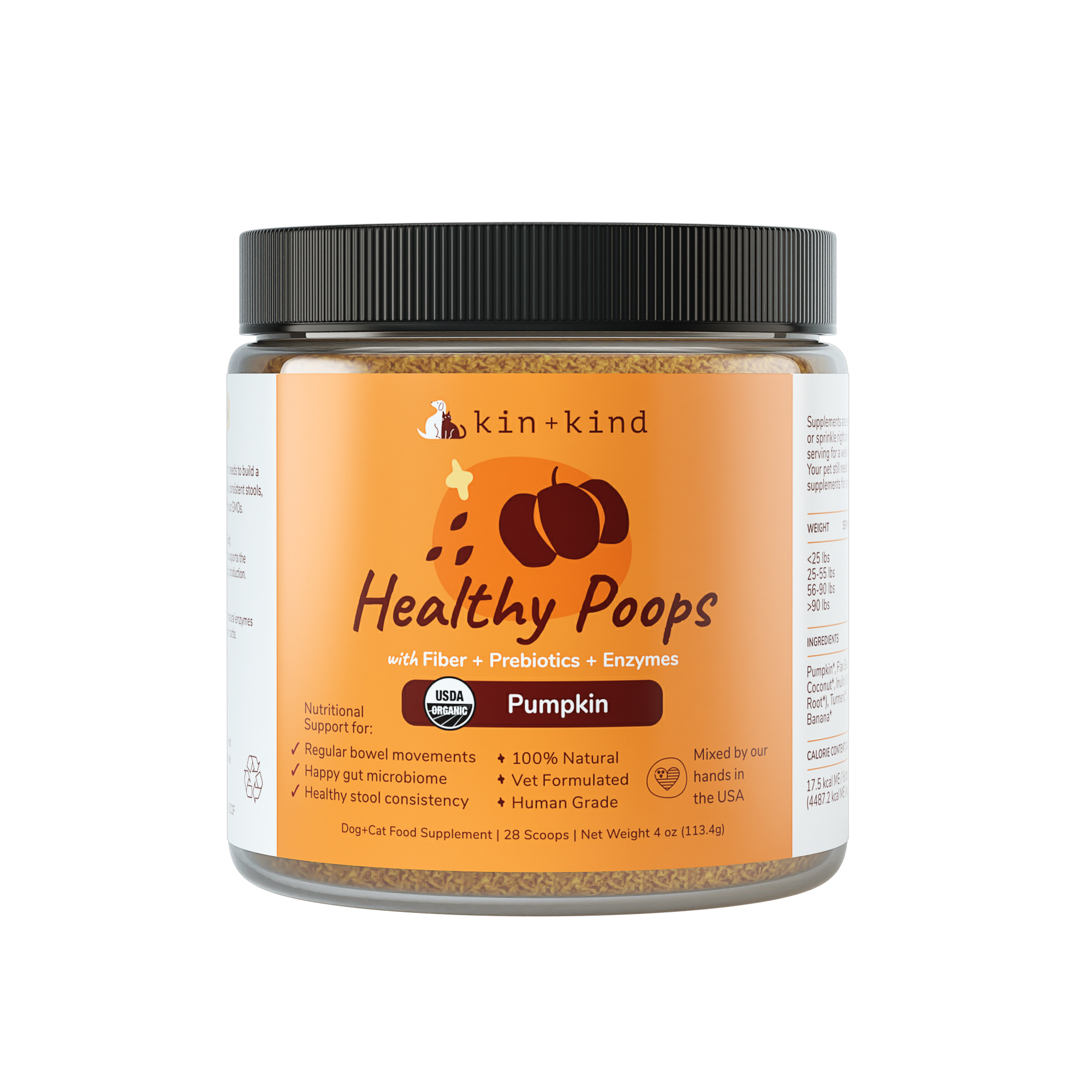 Kin + Kind Organic Healthy Poops Supplement for Dogs & Cats 4oz (Small Jar)