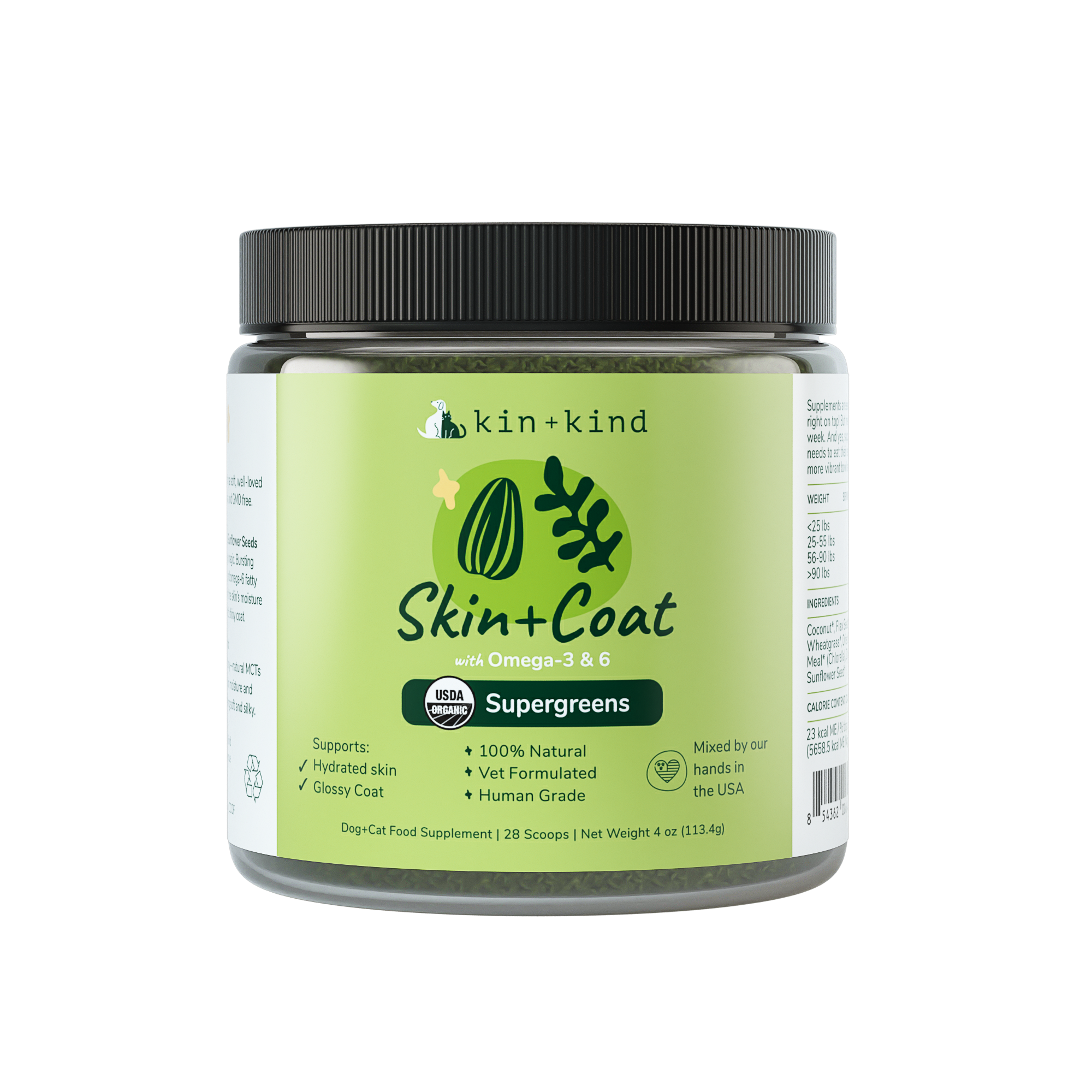 Kin + Kind Healthy Skin and Coat Supplement for Dogs & Cats 4oz (Small Jar)