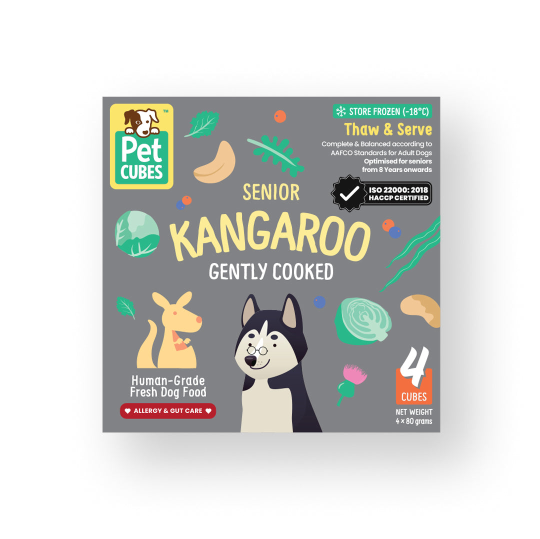 PetCubes Senior Dog Food Gently Cooked Kangaroo Tray 320g - Waku Waku Pets