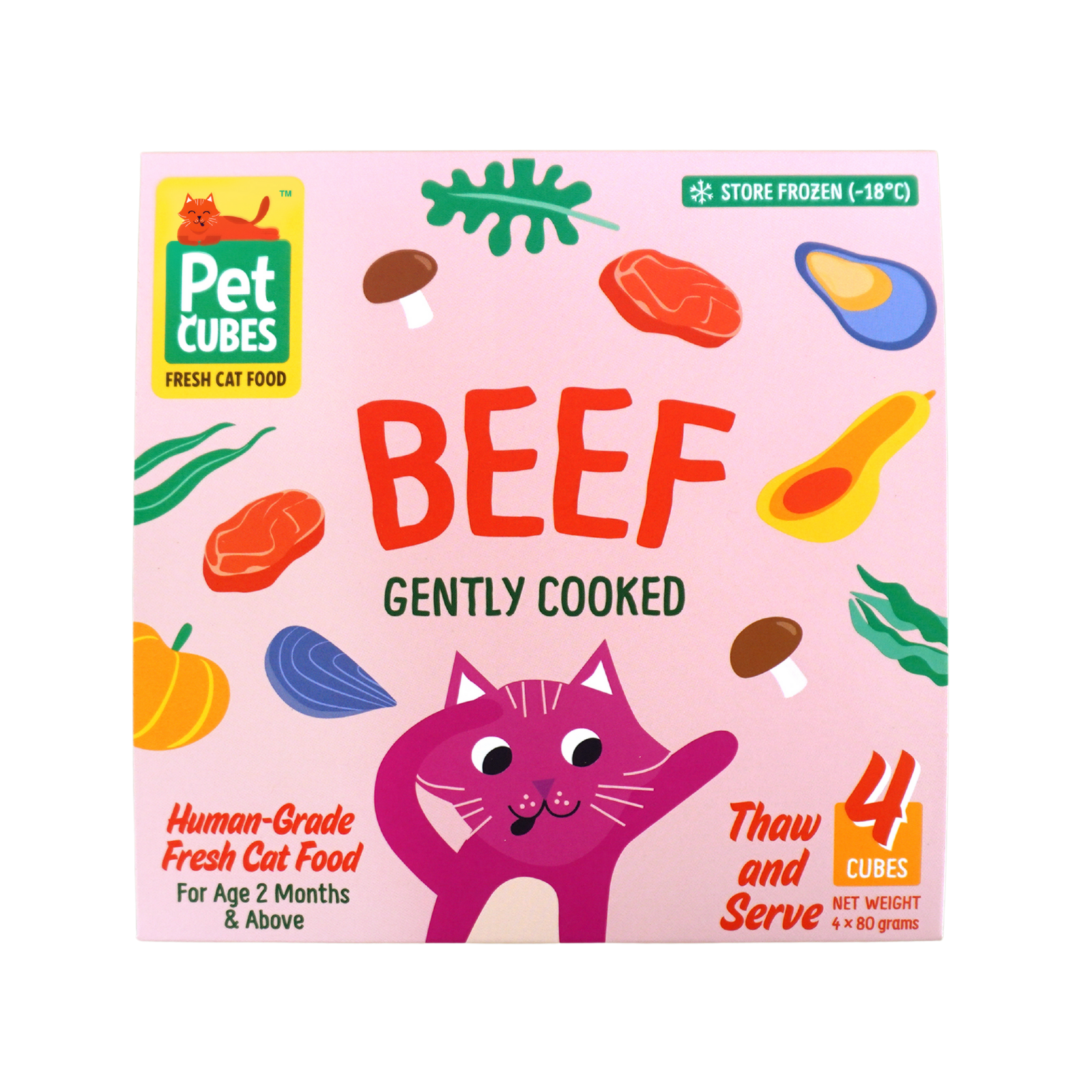 PetCubes Gently Cooked Frozen Cat Food - Beef 1.28 kg Case