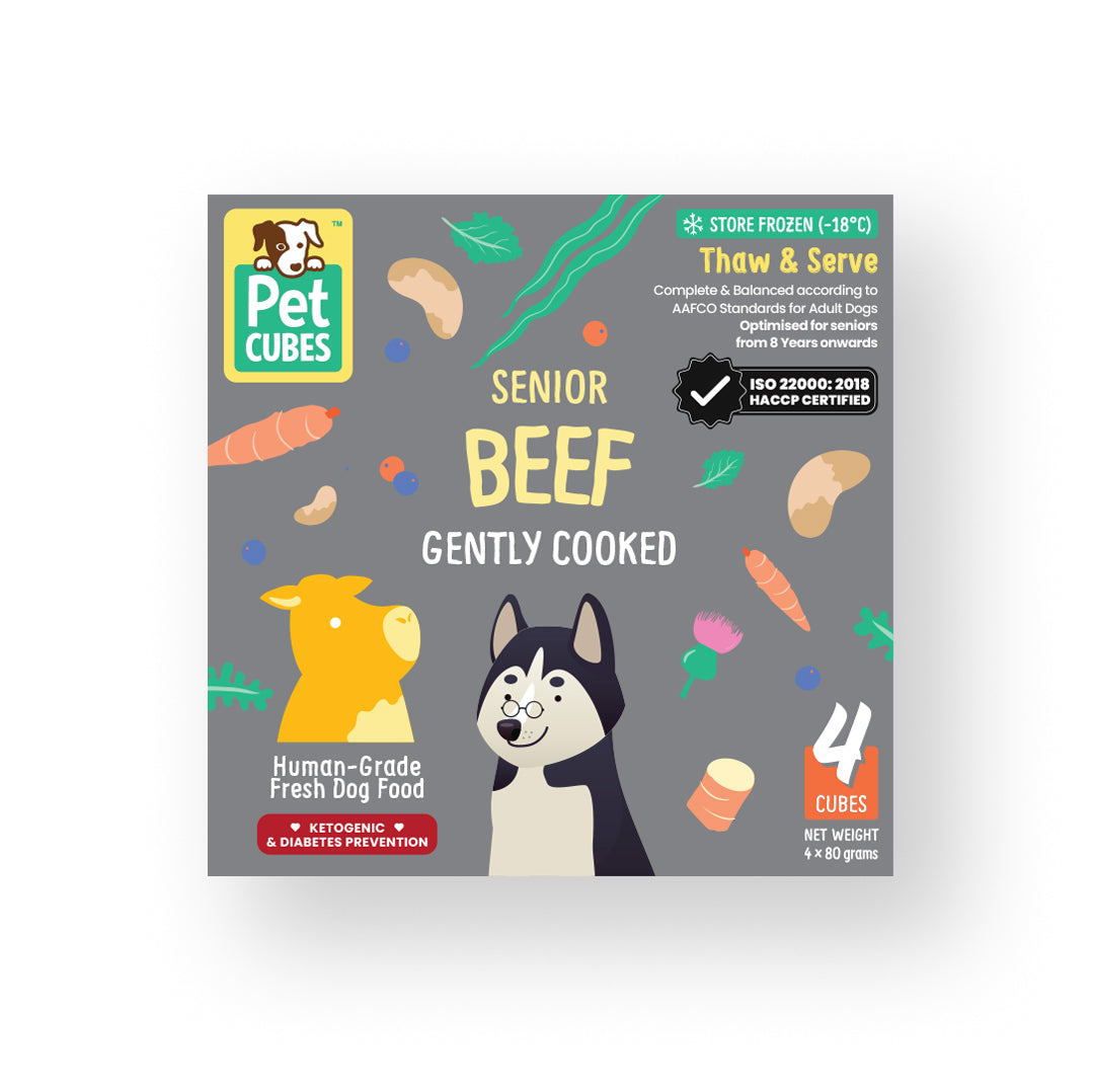 front dog food packaging on a white background