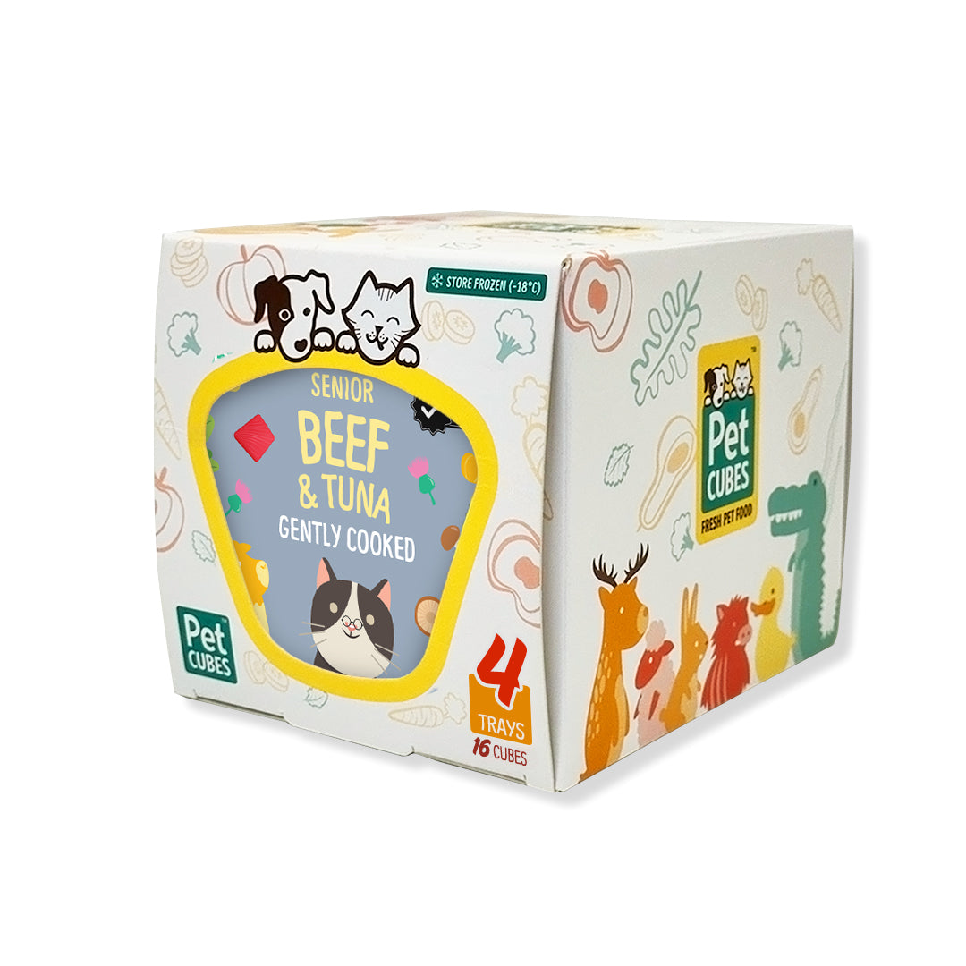 PetCubes Senior Gently Cooked Fresh Frozen Cat Food - Beef and Tuna 1.28kg Case