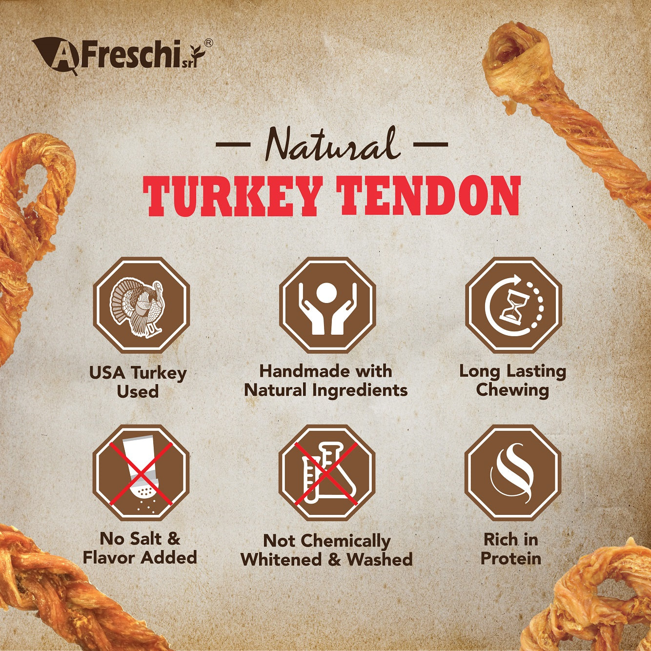 AFreschi Natural Turkey Tendon Pretzel Dog Treat Chew - Medium (M)