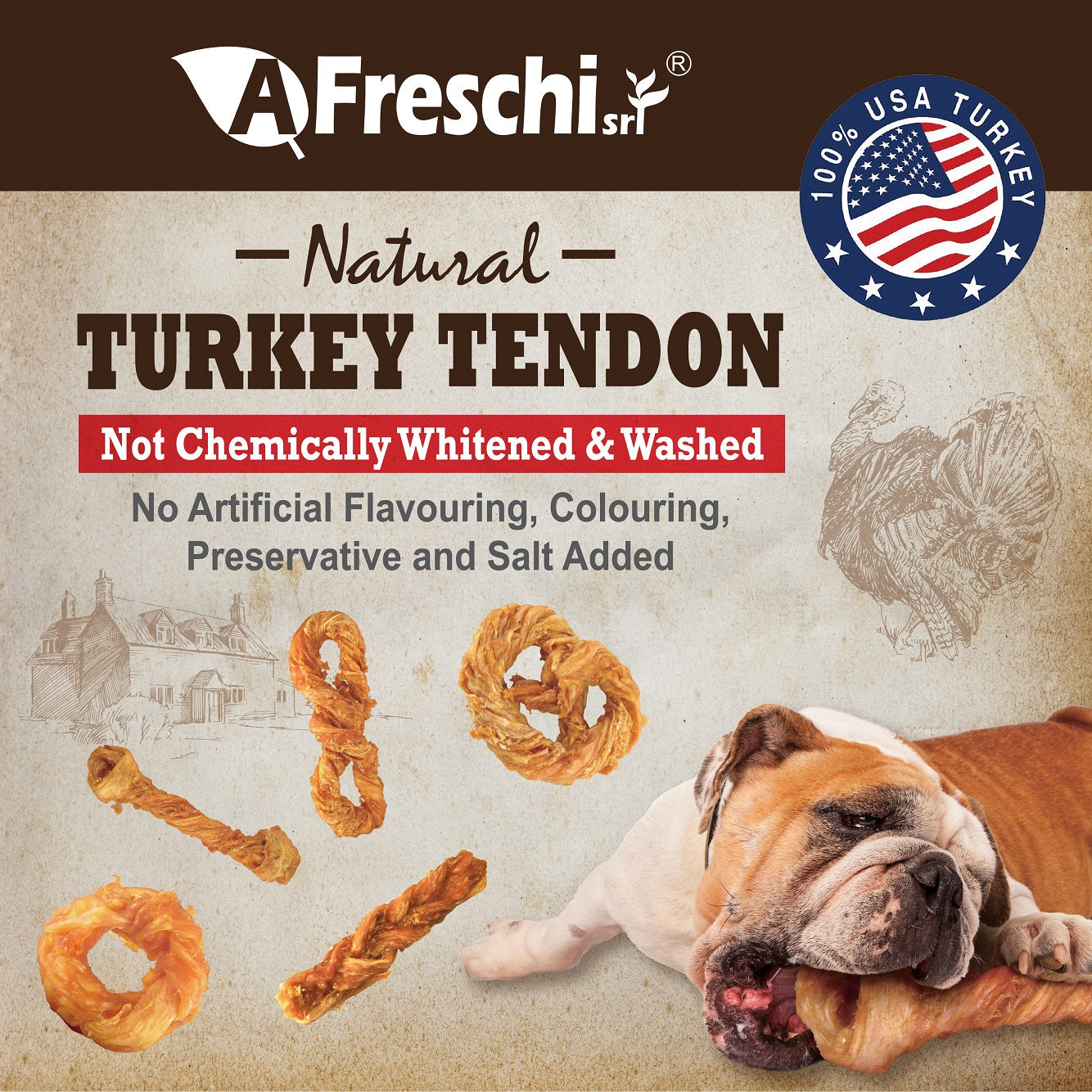 AFreschi Natural Turkey Tendon Pretzel Dog Treat Chew - Medium (M)