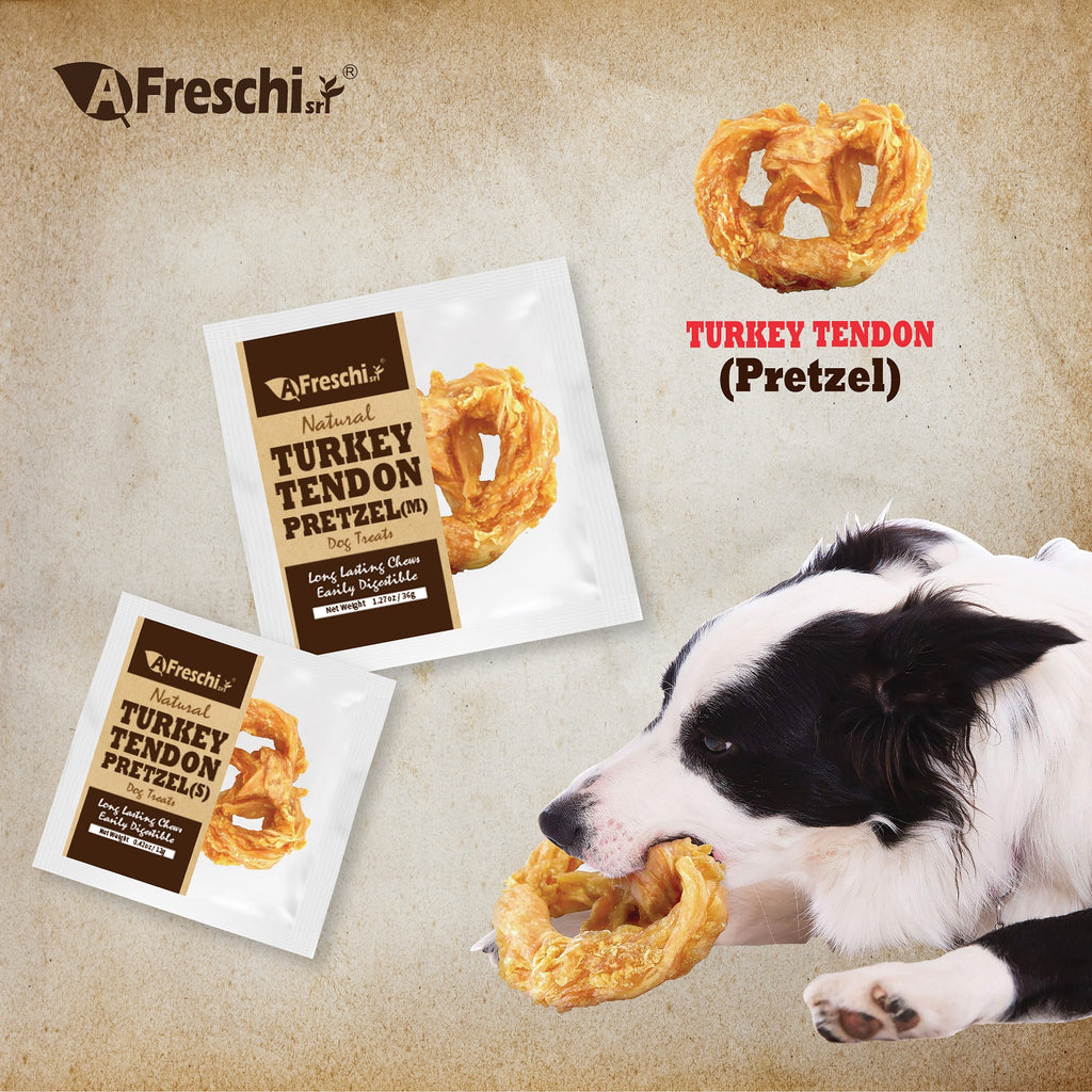 AFreschi Natural Turkey Tendon Pretzel Dog Treat Chew - Medium (M)