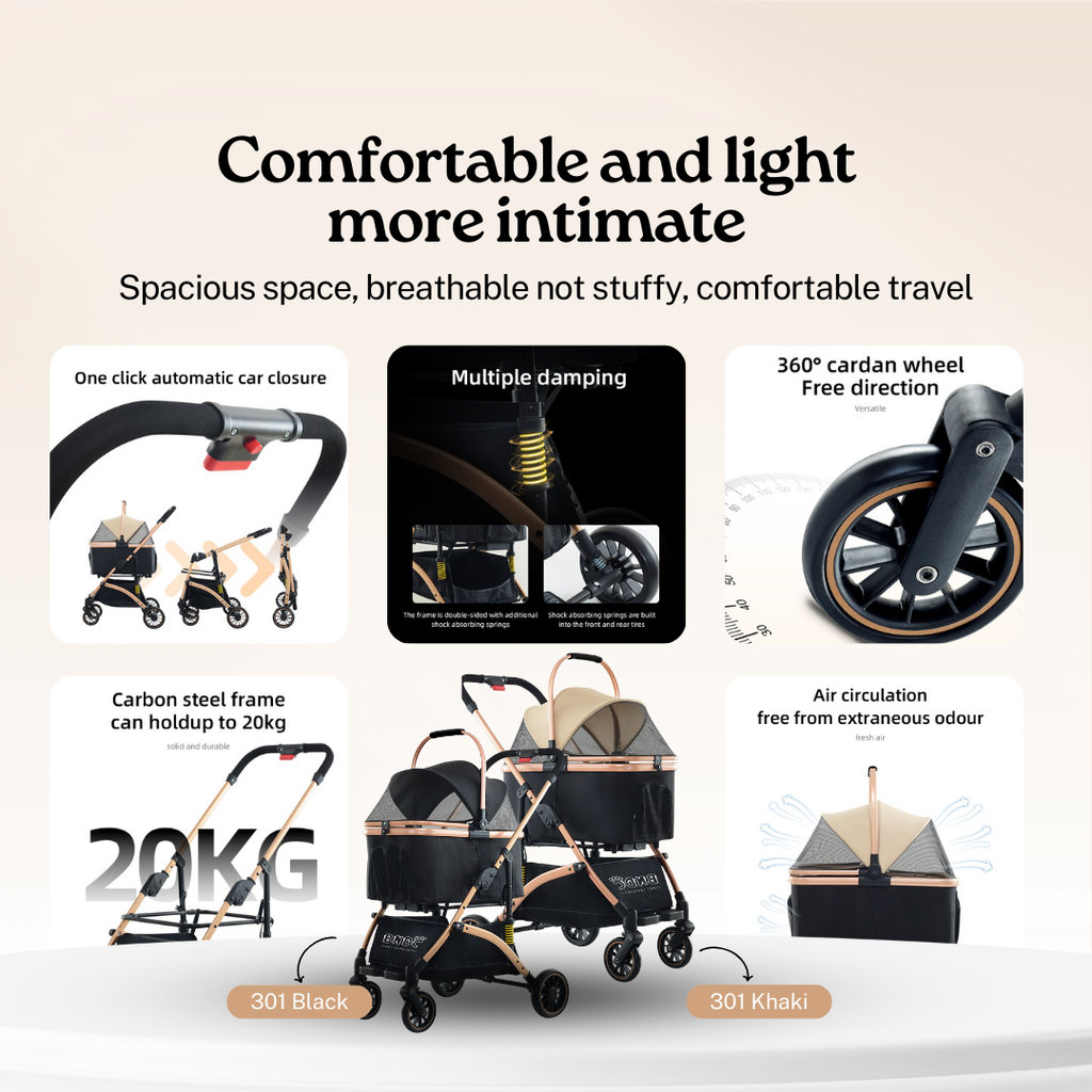 Pet Stroller Coffee Model  Detachable and Foldable Pet Pram for Dogs and Cats