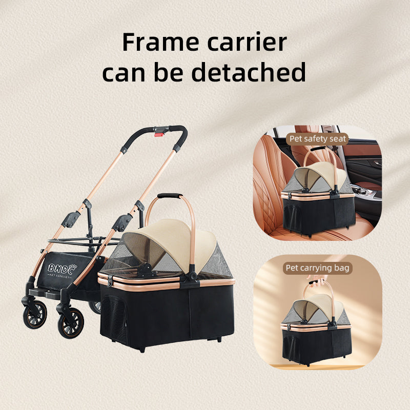 Pet Stroller Coffee Model  Detachable and Foldable Pet Pram for Dogs and Cats