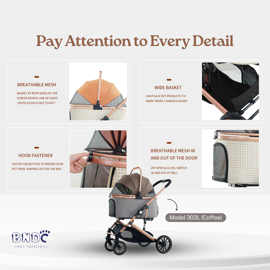 Pet Stroller Coffee Model  Detachable and Foldable Pet Pram for Dogs and Cats