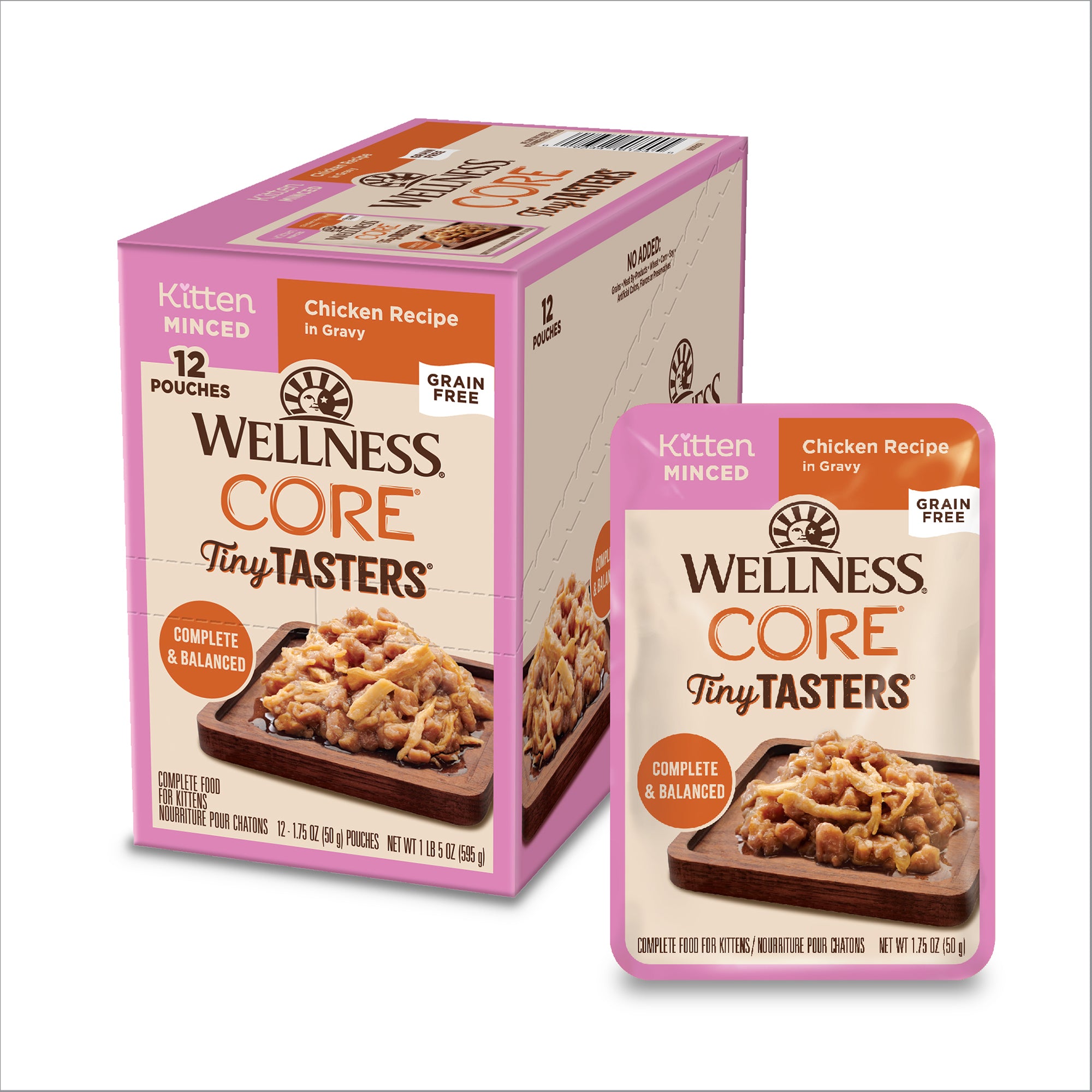 Bundle of 12 Wellness CORE Tiny Tasters Minced Chicken Gravy Grain-Free Wet Cat Food 50g