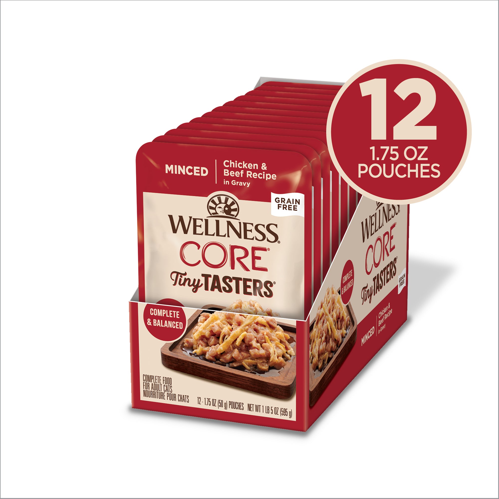 Bundle of 12 Wellness CORE Tiny Tasters Minced Chicken Gravy Grain-Free Wet Cat Food 50g