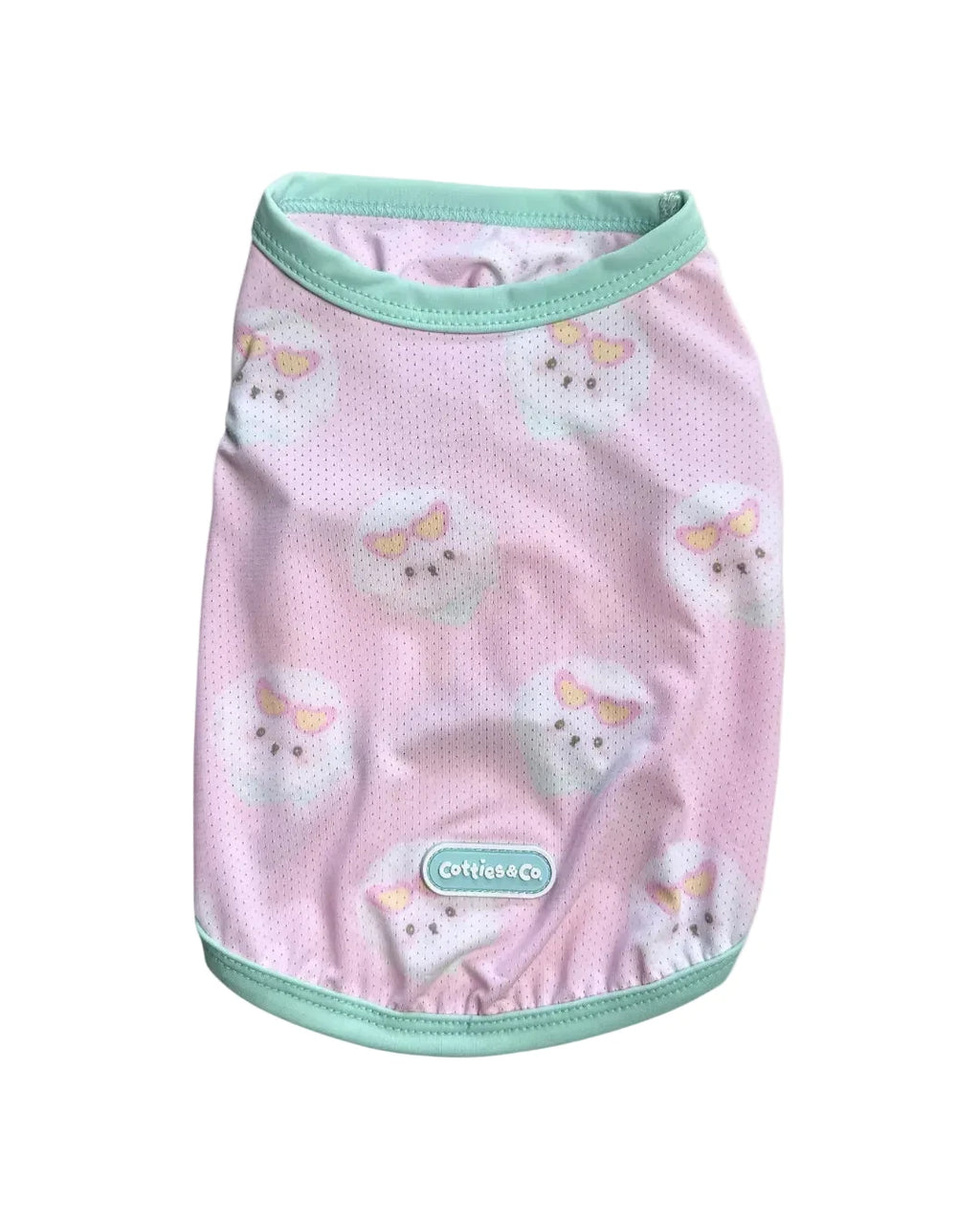 Cute pink cooling sleeveless shirt for dogs and cats with white bichon frise pattern