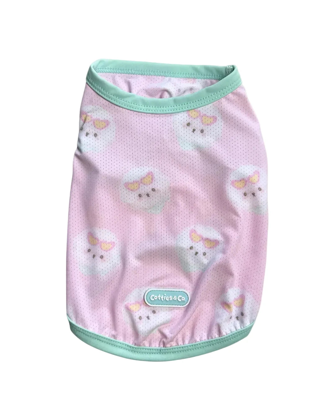 Cute pink cooling sleeveless shirt for dogs and cats with white bichon frise pattern