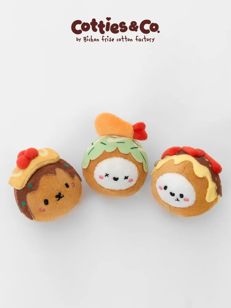 Cotties & Co Pet Toy Takoyaki Balls Set of 3 - Squeaky, Crinkle, Rattle