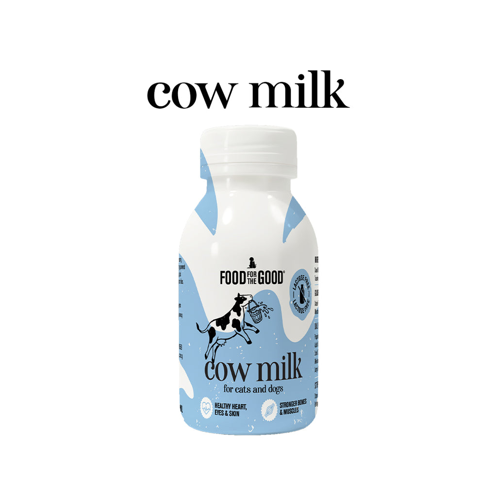 a small bottle of cow milk for pets on a white background