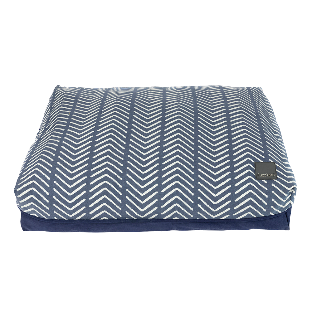 fuzzyard dog bed big dreamer sacaton - waku waku pets. pet bed with a blue and white chevron pattern