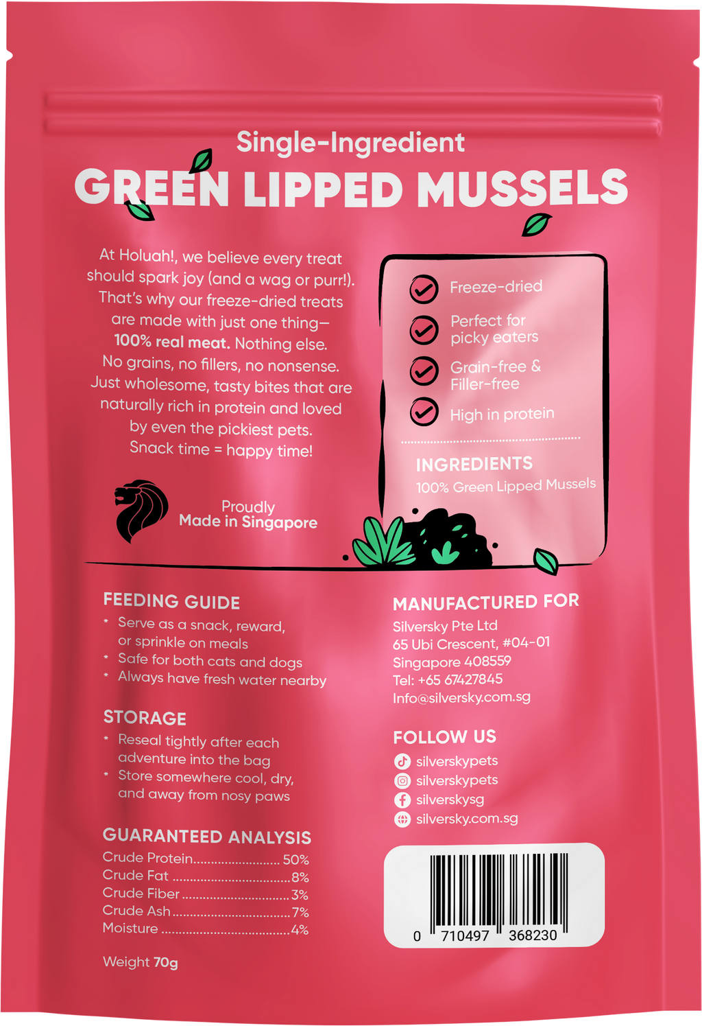 Holuah Freeze Dried Green Lipped Mussels Treat for Dogs and Cats