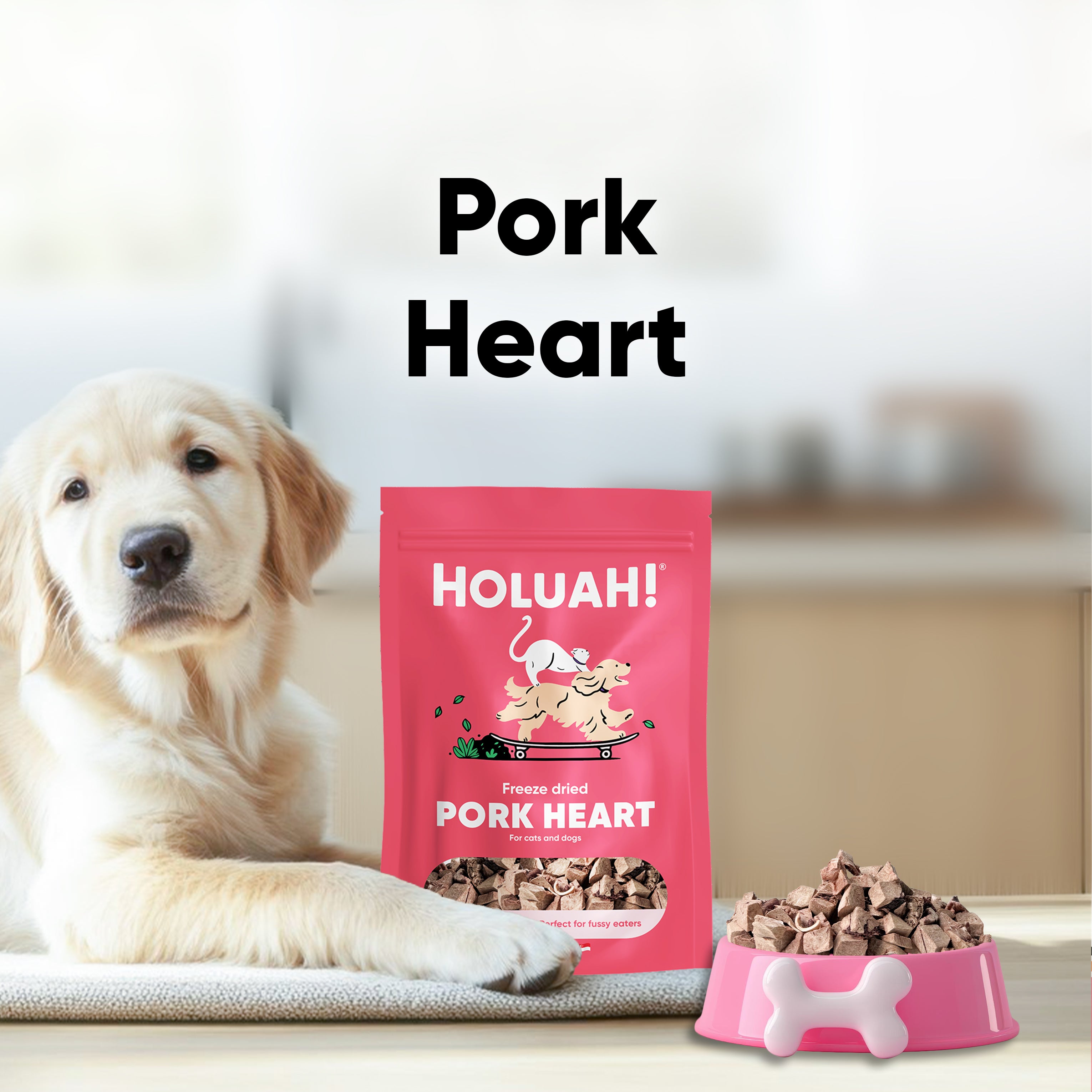 Holuah Freeze Dried Pork Heart Treat for Dogs and Cats