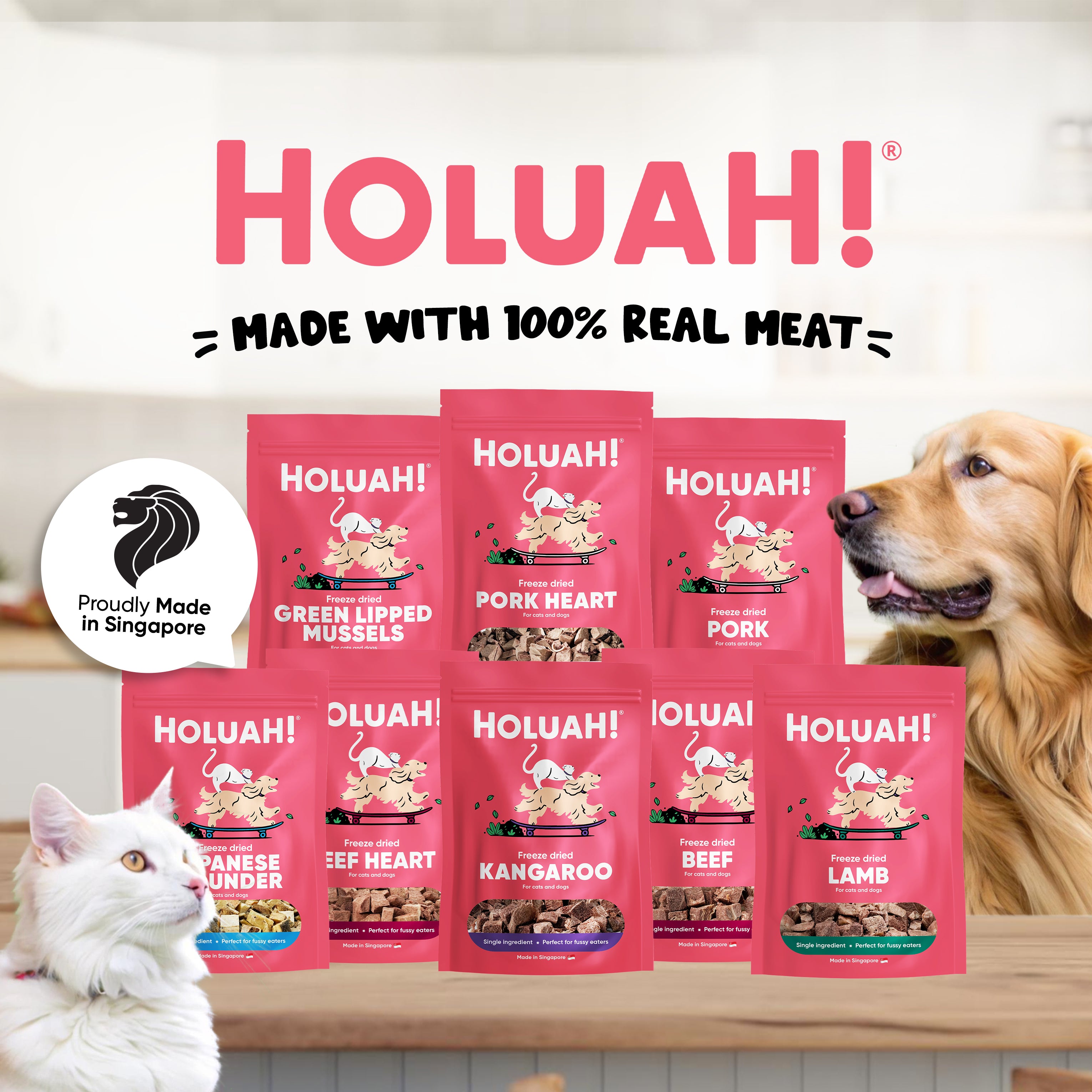 Holuah Freeze Dried Pork Heart Treat for Dogs and Cats