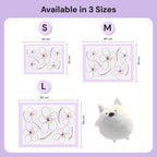 Measurement chart for pee pad sizes S, M, and L