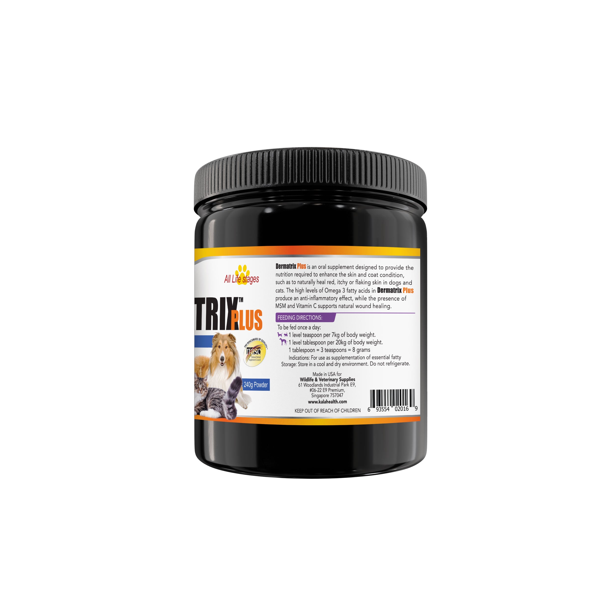 Kala Health Dermatrix Plus Powder Skin & Coat for Red, Itchy Skin Dog Cat