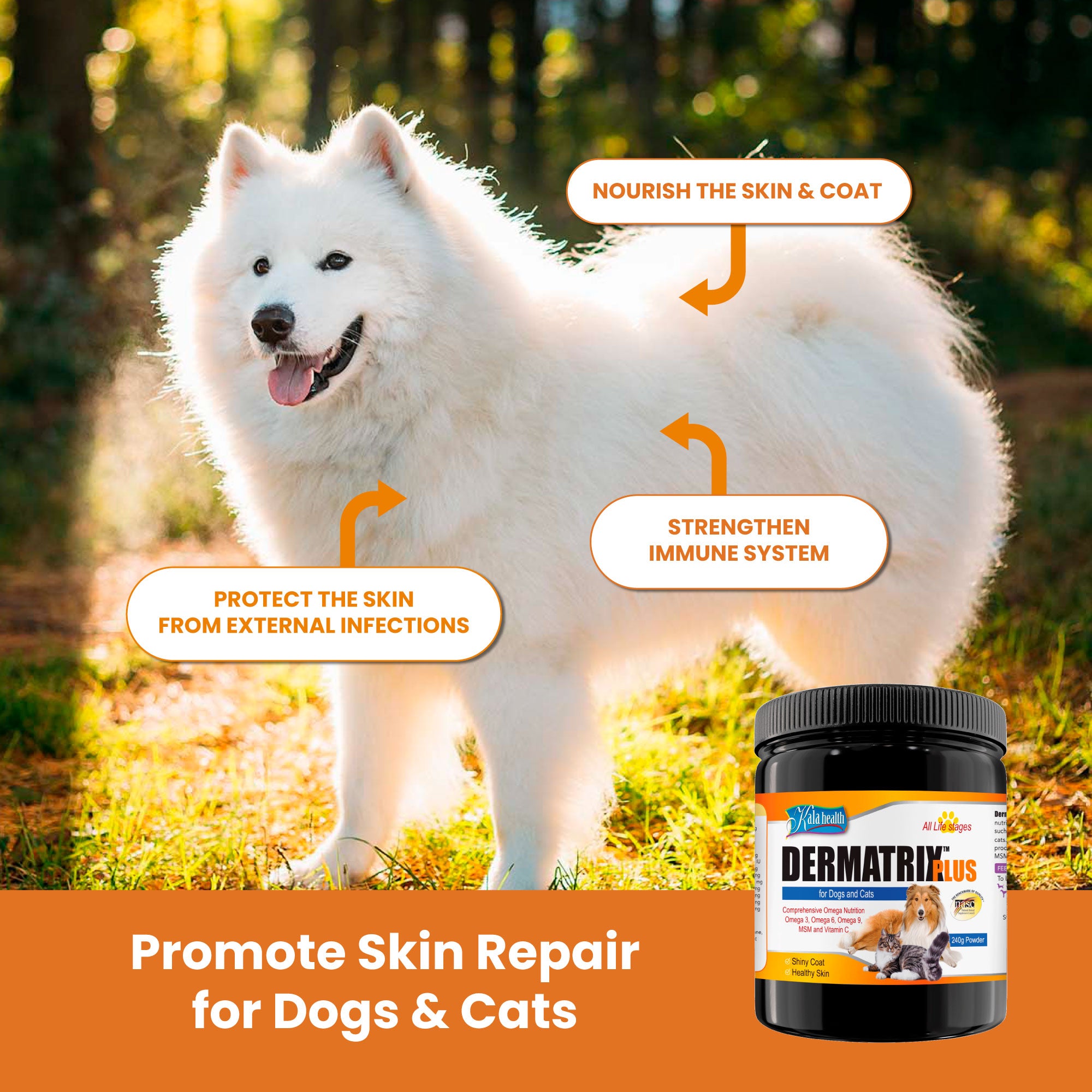 Kala Health Dermatrix Plus Powder Skin & Coat for Red, Itchy Skin Dog Cat