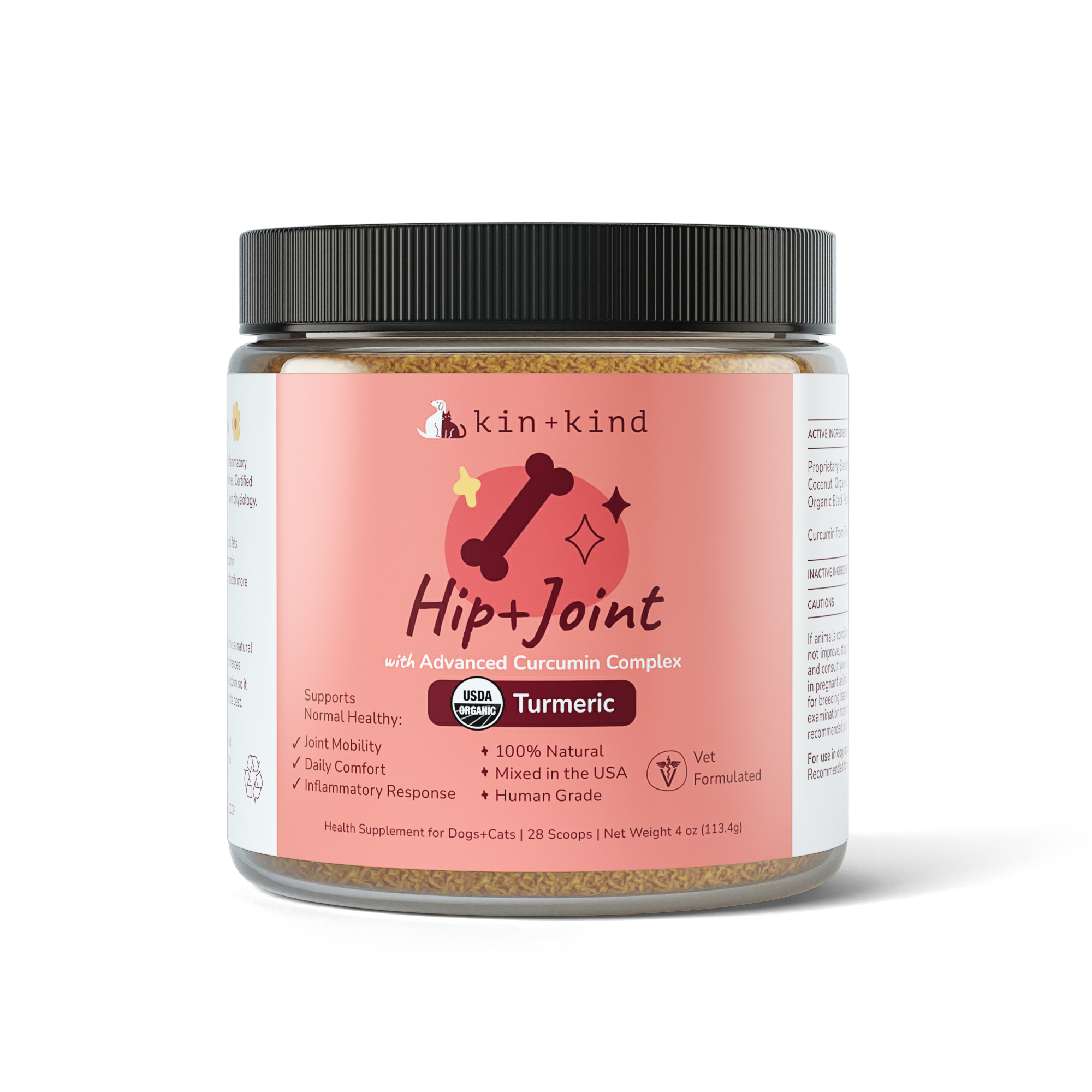 Kin + Kind Healthy Hip + Joint Supplement for Dogs & Cats 8oz 226.8g (Big Jar)
