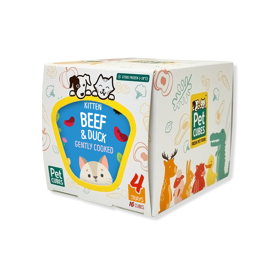 PetCubes Gently Cooked Frozen Cat Food Kitten - Beef & Duck Case 1.28kg