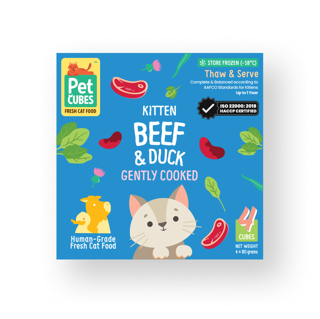 PetCubes Gently Cooked Frozen Cat Food Kitten - Beef & Duck Case 1.28kg