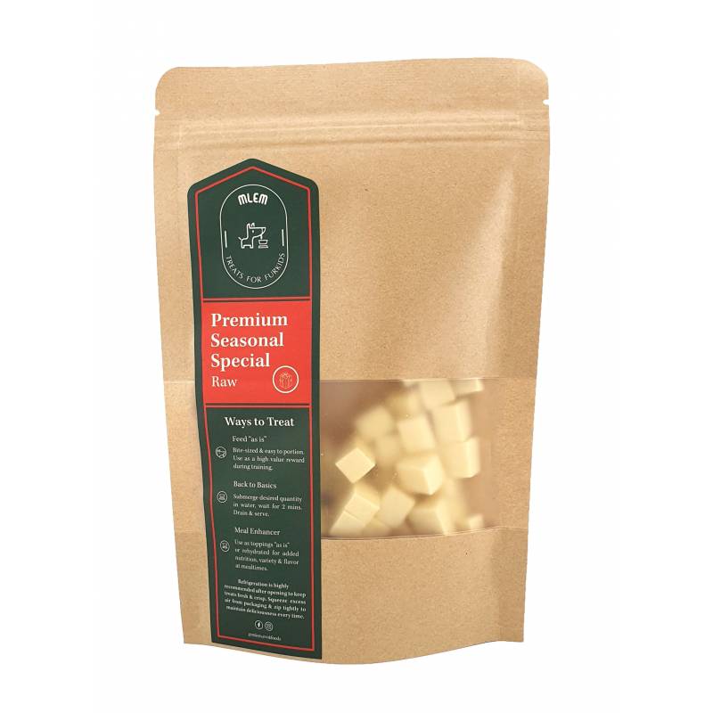 zippable packaging of mlem for freeze dried gouda cheese bite sized cubes