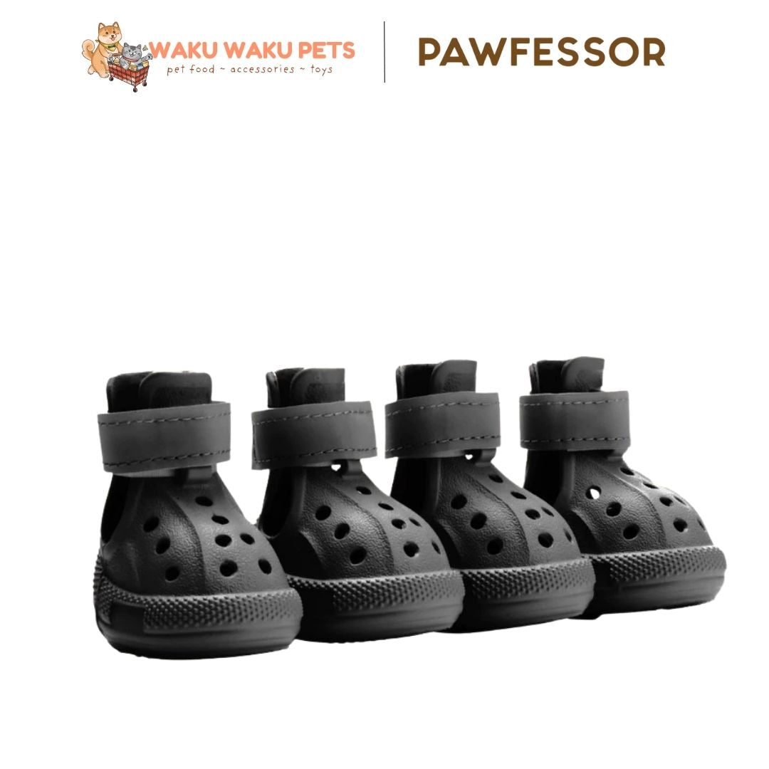 black sandals dog boots with ventilation holes and velcro strap