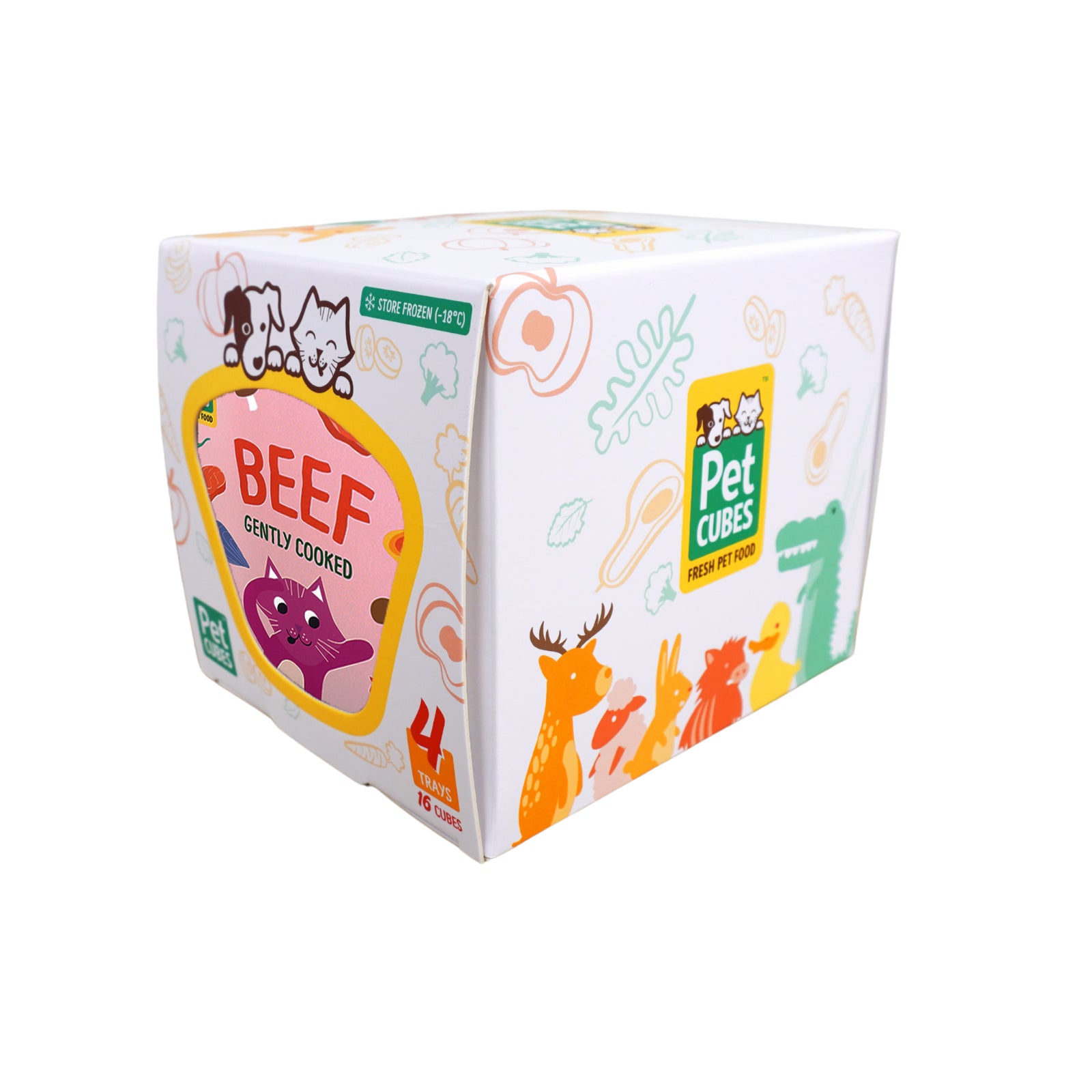 petcubes gently cooked beef for cats case that has 4 trays, in total 16 cubes.