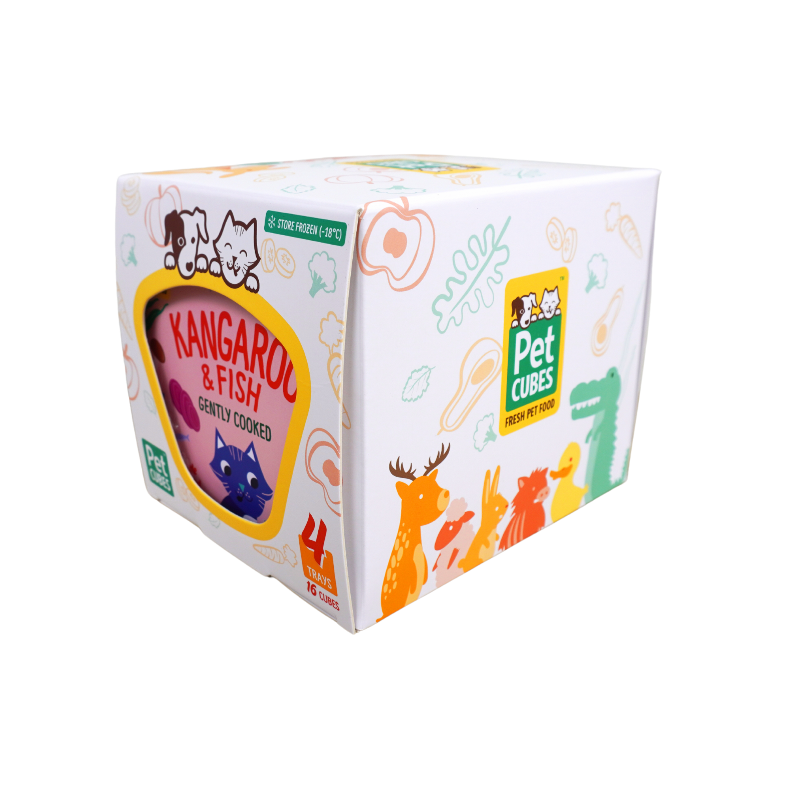 pet cubes gently cooked kangaroo and fish human grade fresh wet cat food in a case with a total of 16 cubes