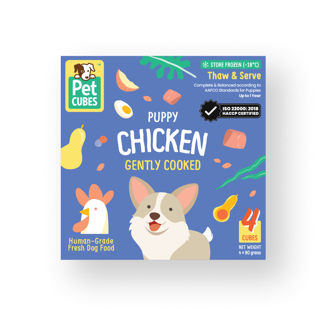 Pet Cubes PetCubes Puppy Chicken Gently Cooked Food Tray 320g - Waku Waku Pets.