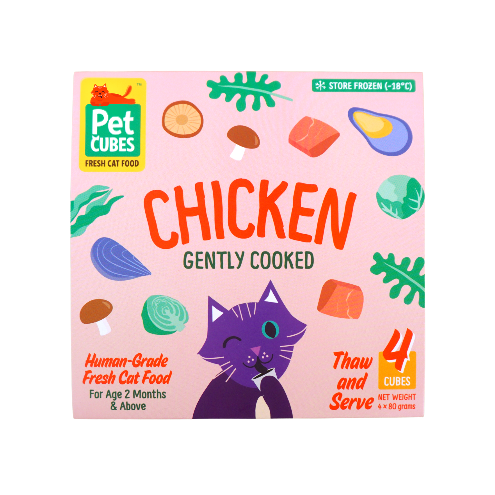 Pet Cubes chicken cat food packaging on a white background
