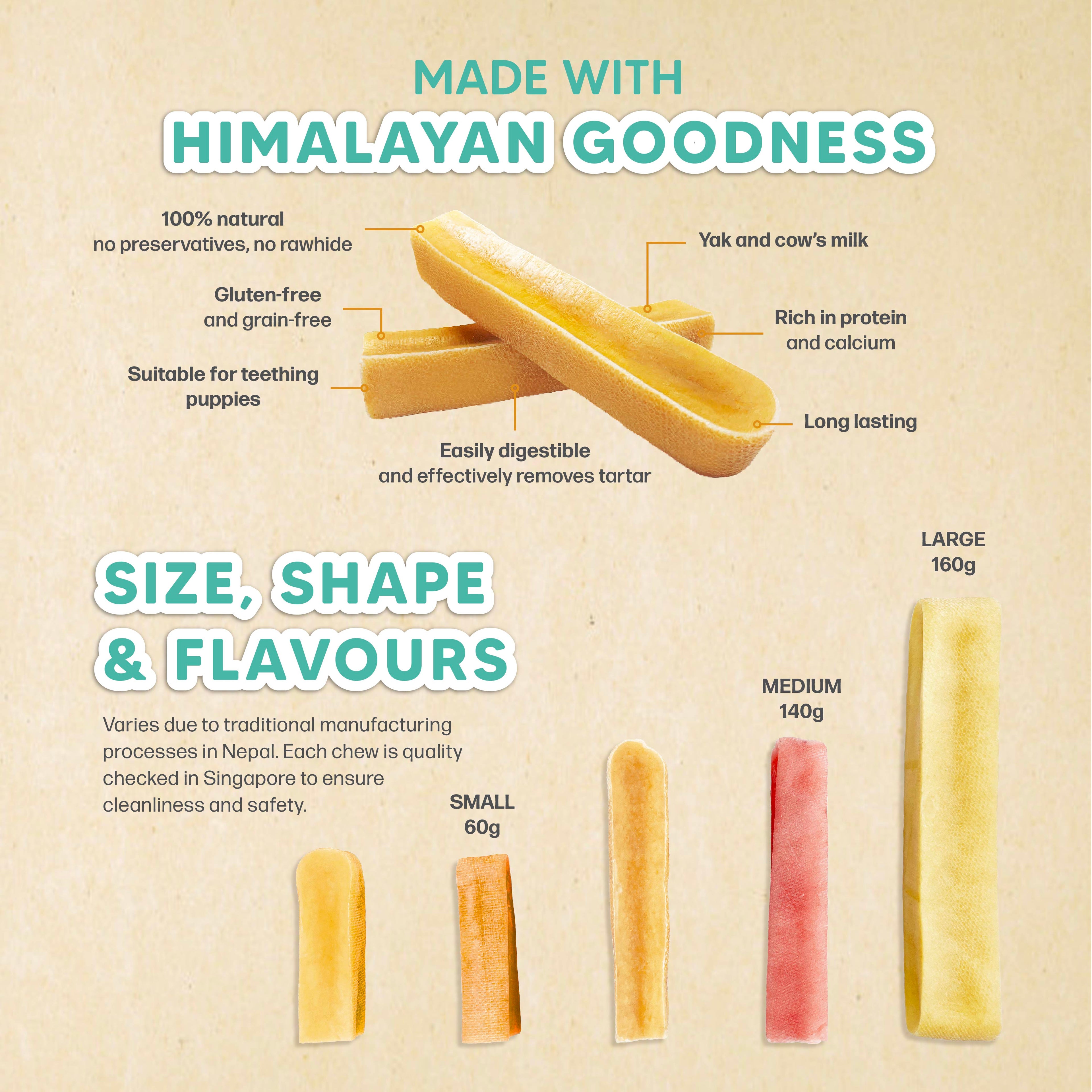singapaw himalayan yak chew dental treat for dogs and teething puppies in 3  sizes and 5 flavours