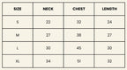 Size guide of pawss breathable vest for dogs and cats