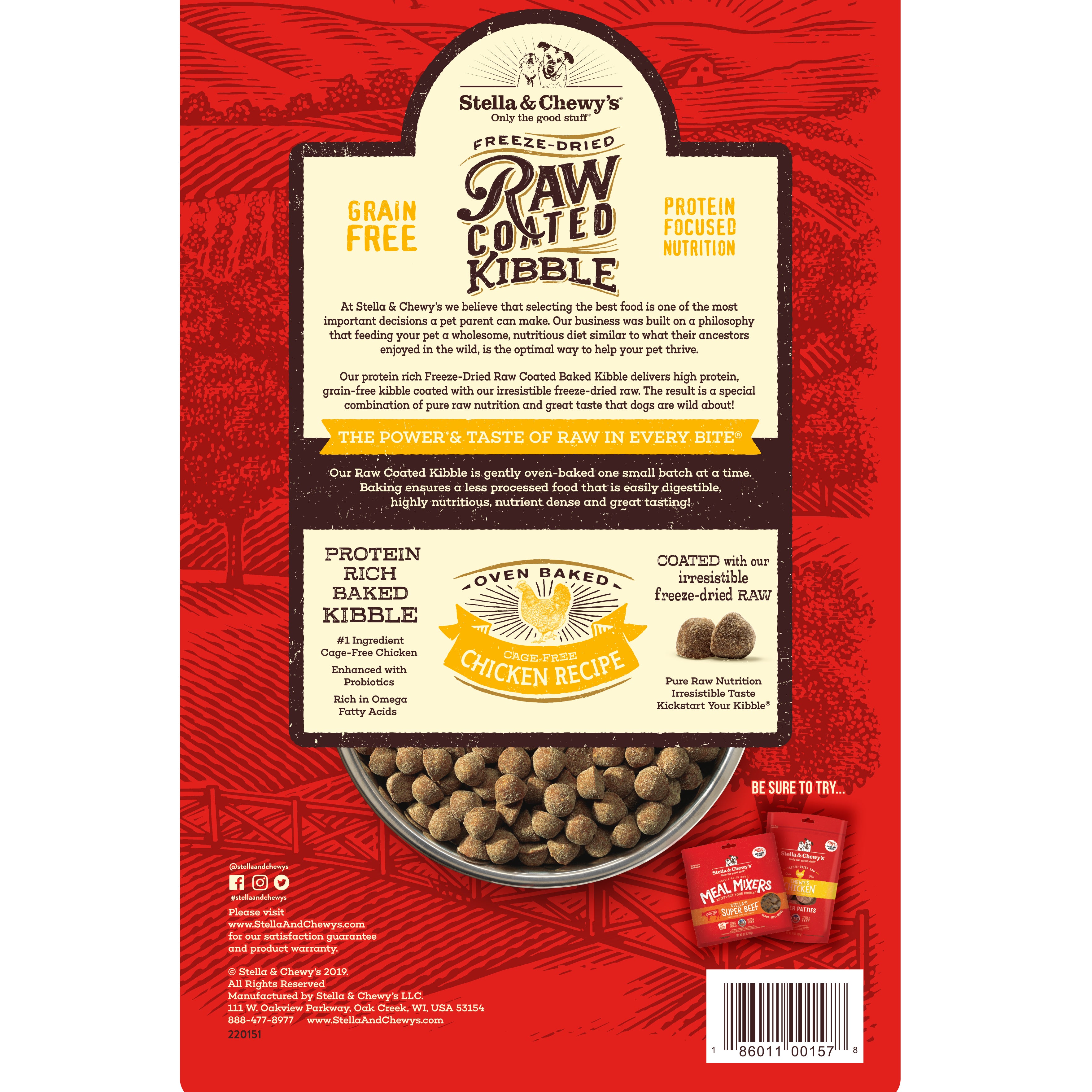 Stella & Chewy's Raw Coated Cage Free Chicken Grain Free Dry Dog Food 1.6kg 3.5lb