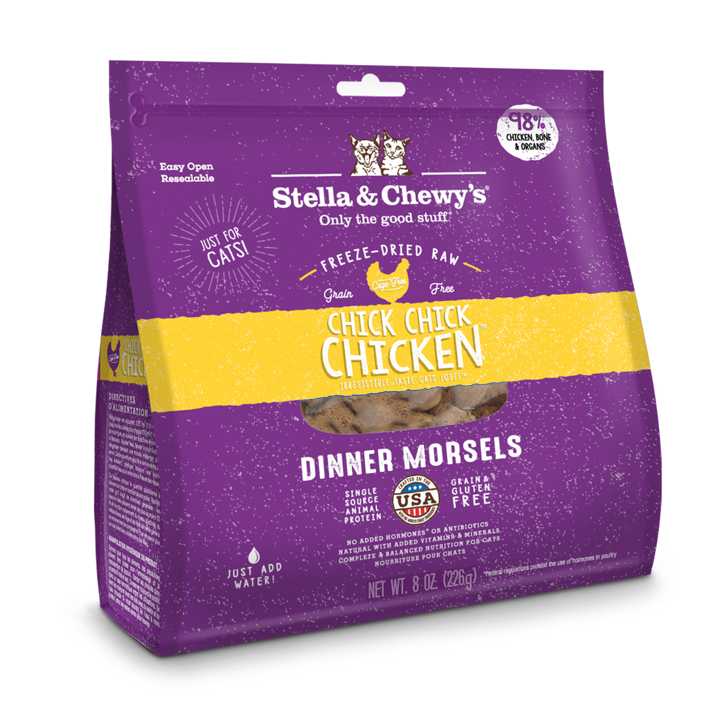 Stella & Chewy’s Chicken Dinner Morsels Freeze-Dried Cat Food 8oz Side View - Waku Waku Pets