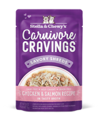 Stella & Chewy's Carnivore Cravings Savory Shreds in Broth Grain-Free Pouch Cat Food 2.8oz - Chicken & Salmon