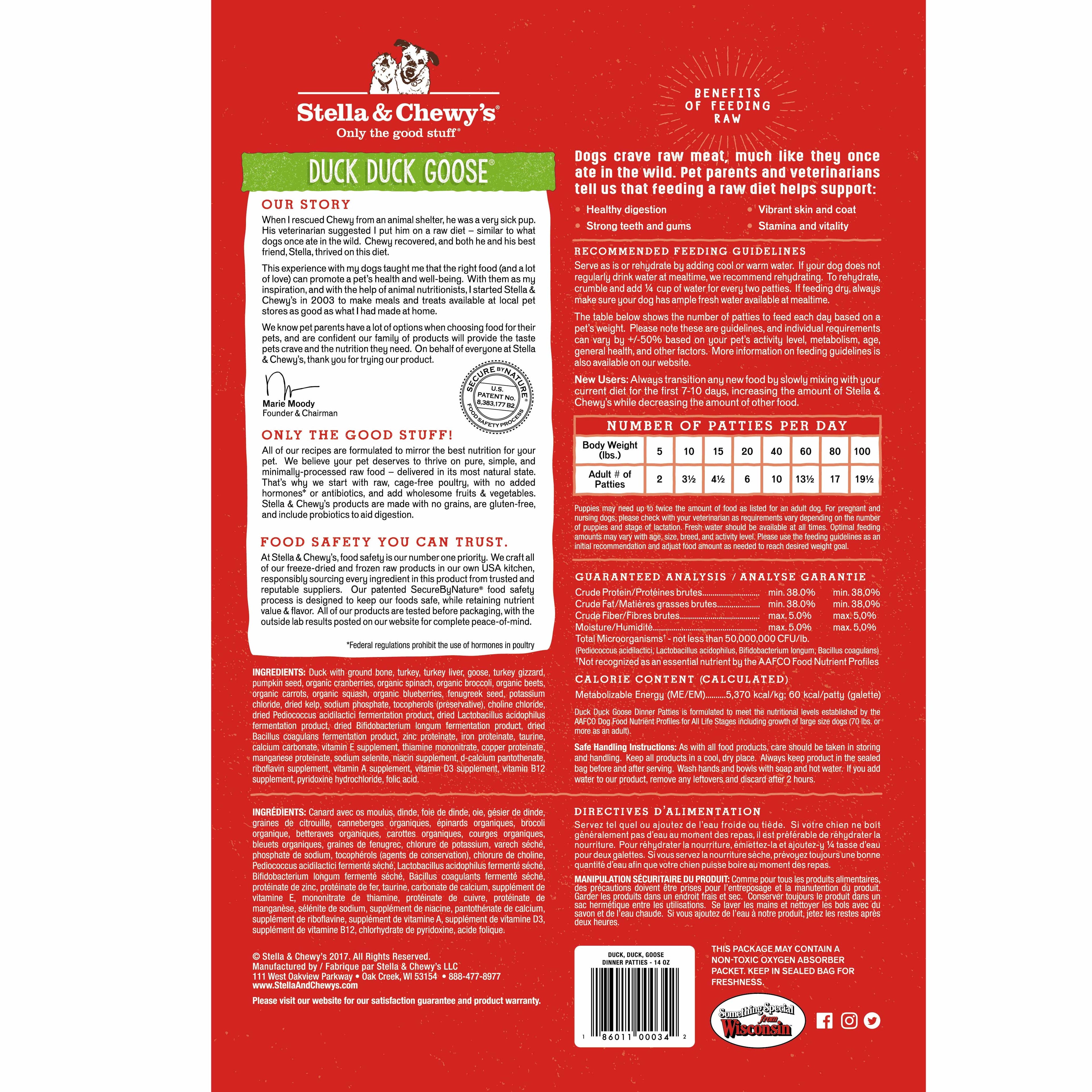 Stella & Chewy's Duck Duck Goose Dinner Patties Freeze-Dried Raw Dog Food 25oz