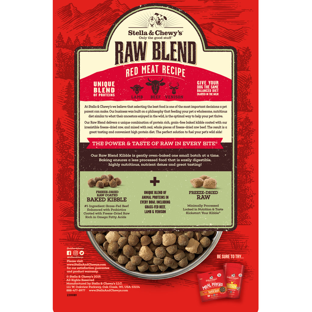 Stella & Chewy's Raw Blend Baked Grain Free Dry Dog Food - Red Meat (Lamb, Beef, Venison) 3.5lbs 1.6kg