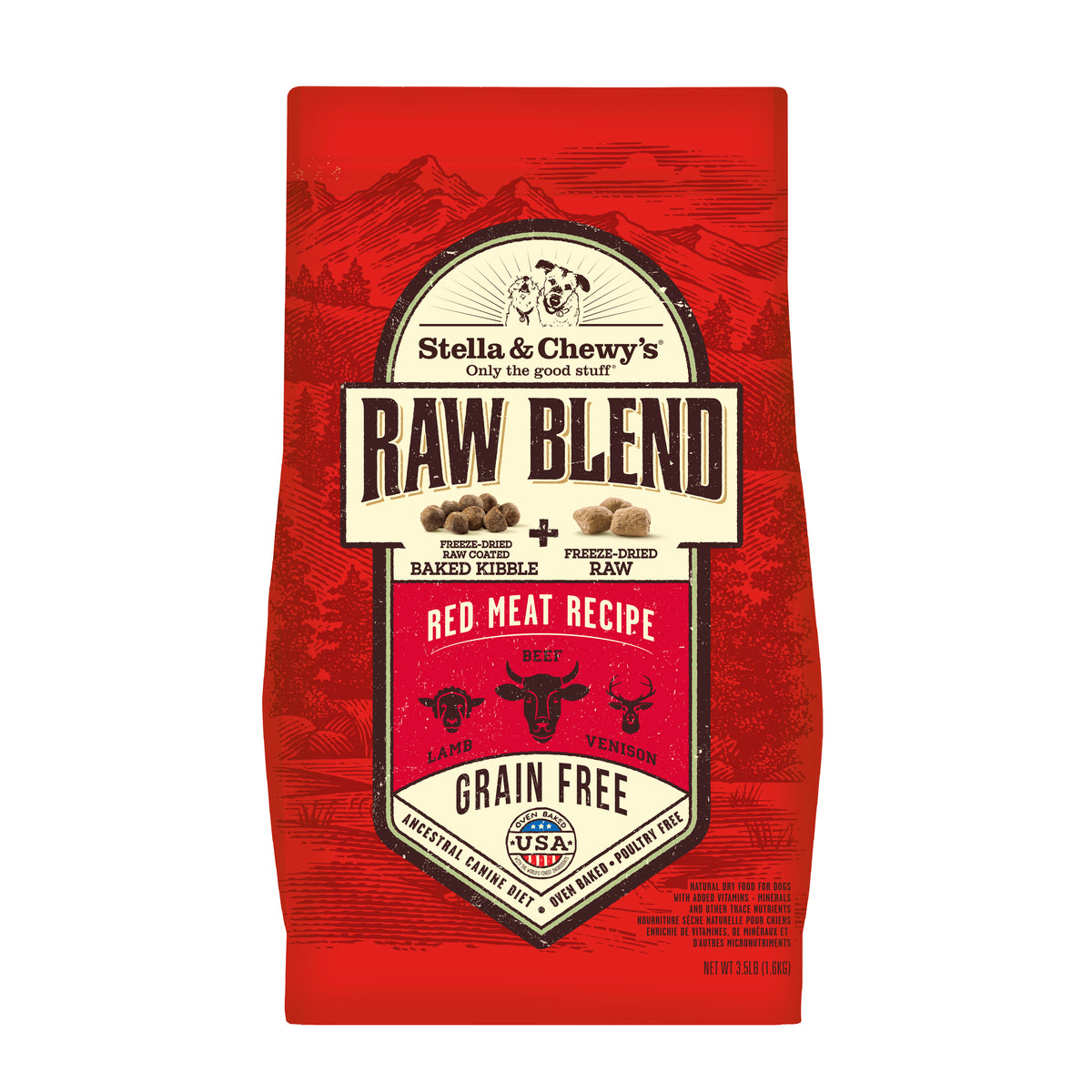 Stella & Chewy's Raw Blend Baked Grain Free Dry Dog Food - Red Meat (Lamb, Beef, Venison) 3.5lbs 1.6kg