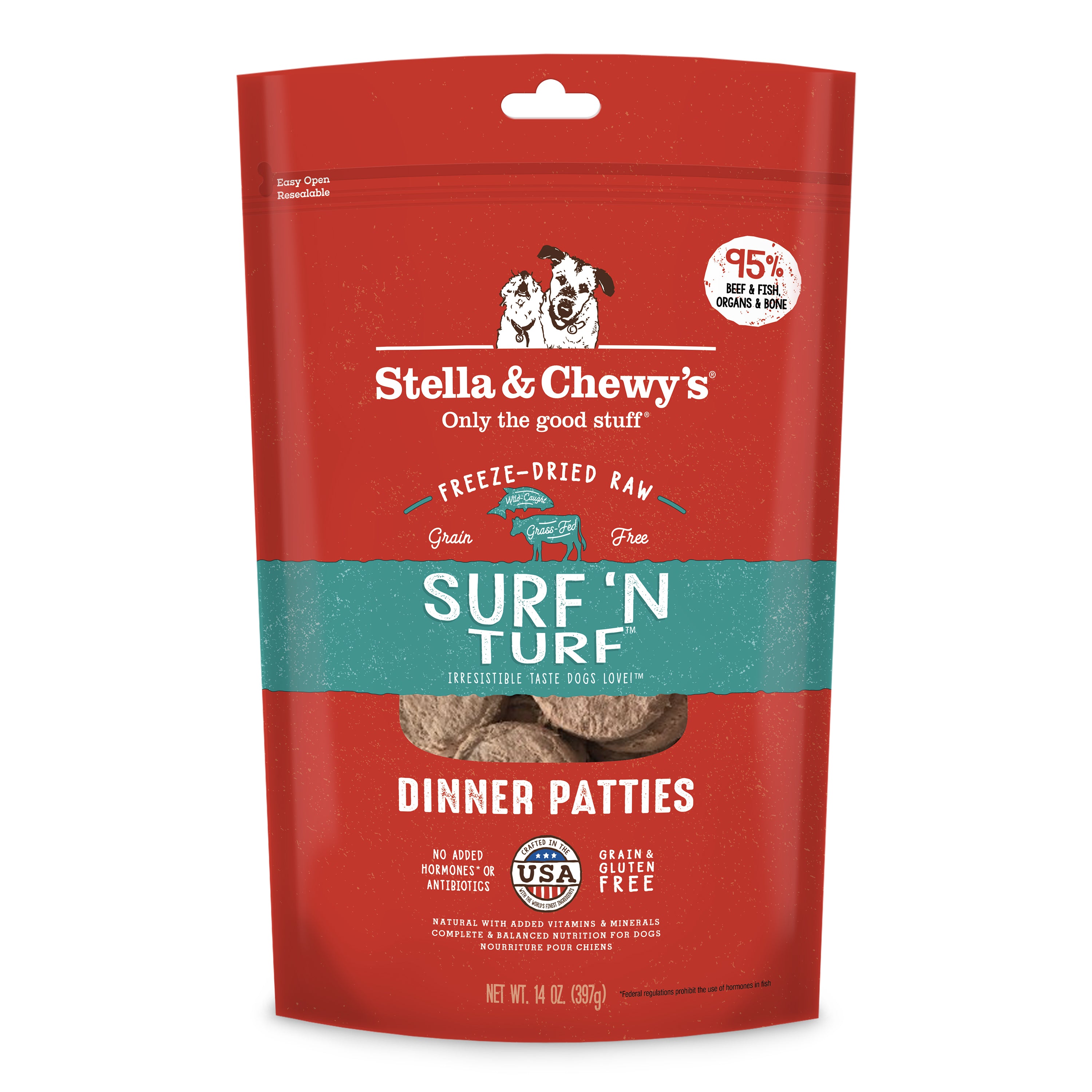 Stella & Chewy's Surf ‘N Turf (Beef & Salmon) Dinner Patties Freeze Dried Raw Dog Food 25oz