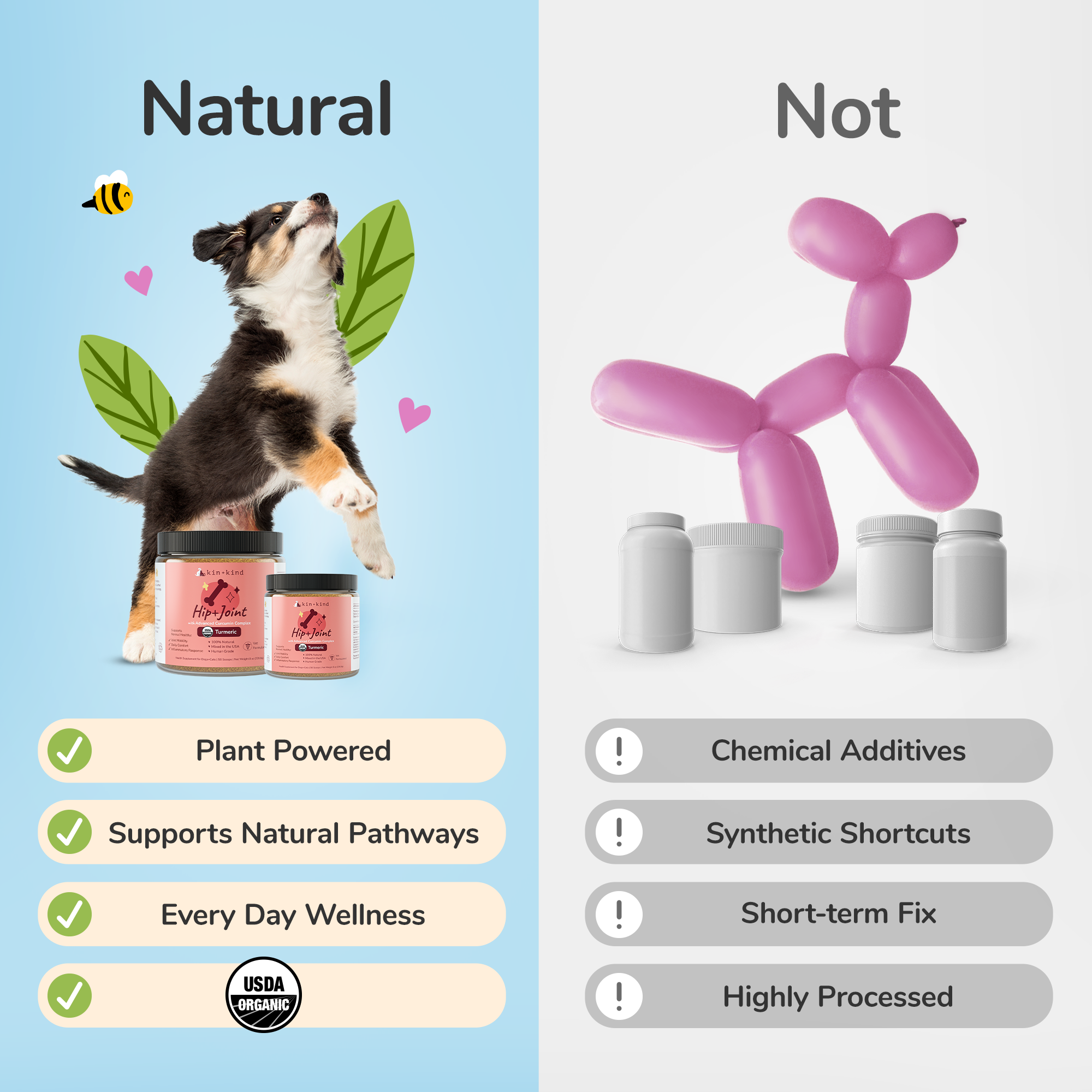 Kin + Kind Organic Hip+Joint Supplement for Dogs & Cats - 2 sizes