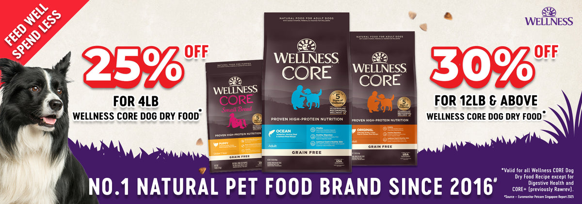 wellness core dry dog food promotion  at waku waku pets with 25% off for 4lb, 30% off for 12lb and abpve