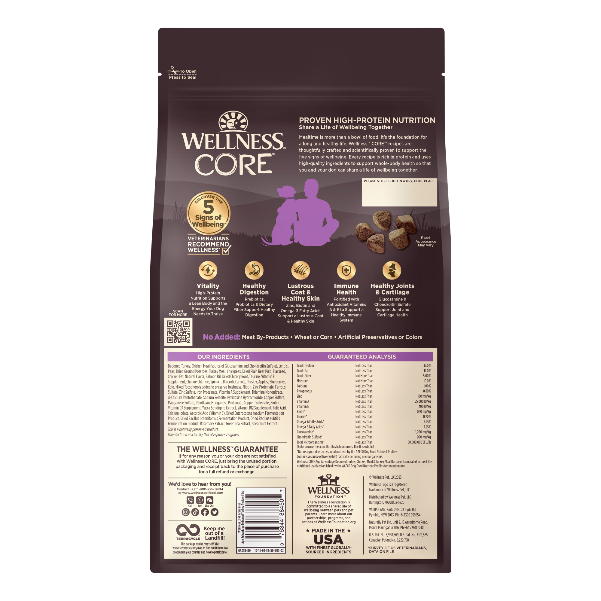 Wellness Core dry dog food for seniors back package on a white background